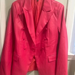 Pink faux leather blazer